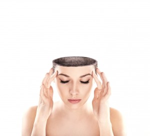 Conceptual image of a open minded woman , lots of copy space